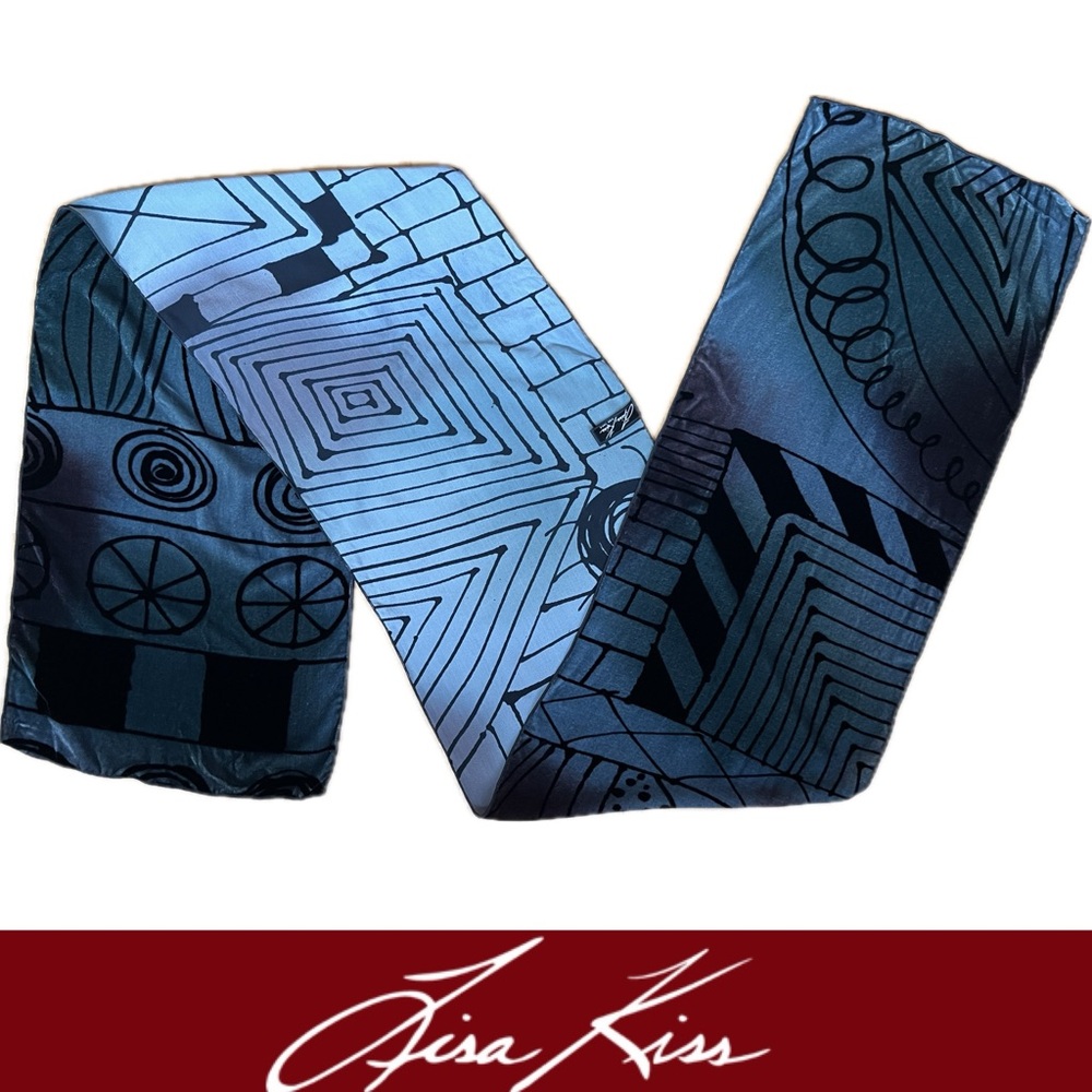🎭Hand Painted Reversible Art Silk/Rayon-Velvet Oblong Scarf—Lisa Kiss New York